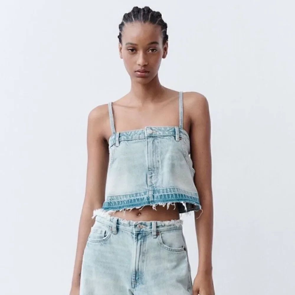 ZARA Cut Off Jean Denim Tank Crop Top *NEW*